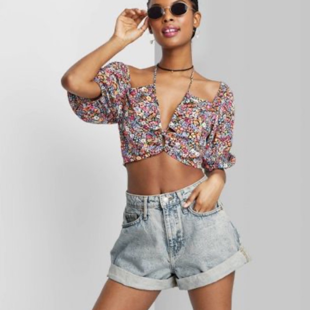 Women's Super-High Rise Rolled Cuff Mom Jean Shorts - Wild Fable™ Light Blue